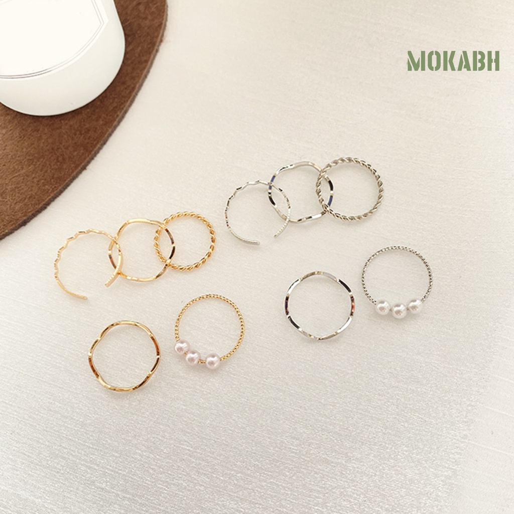 Set 5 Nhẫn Đính Ngọc Trai Giả Phong Cách Nhật Hàn Cho Nữ