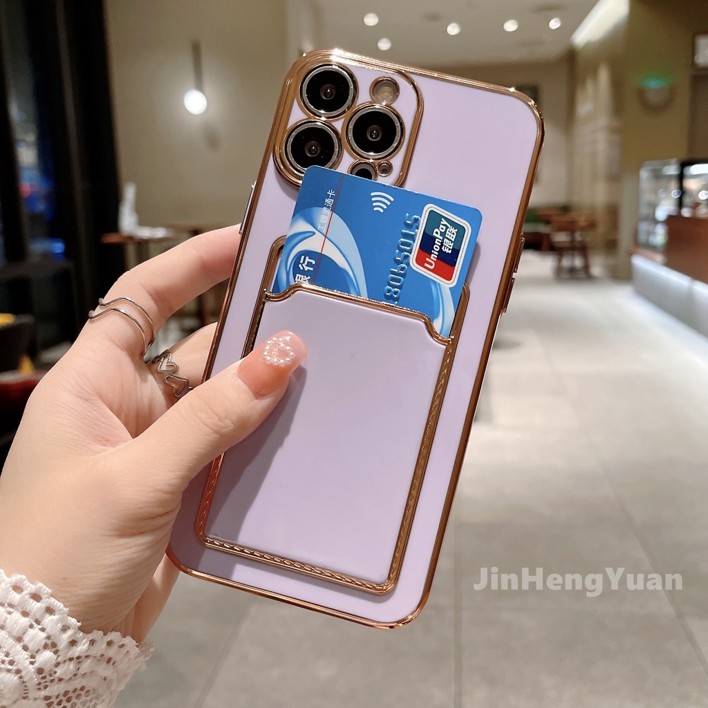 Ốp Điện Thoại Dẻo Tráng Gương Sang Trọng Kèm Ngăn Đựng Thẻ Cho IPhone 13 12 11 Pro max x xs max