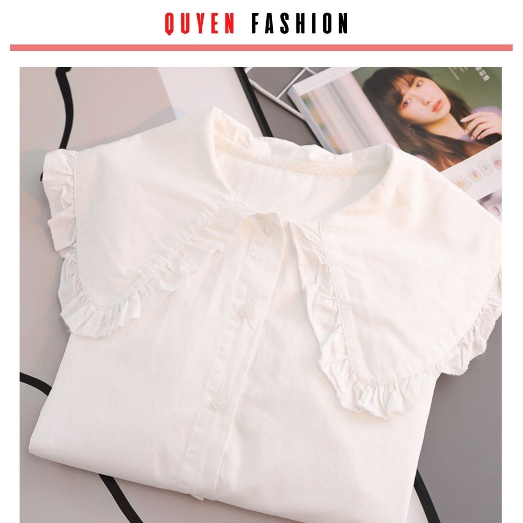 Áo sơ mi cổ sen to kẹp bèo công sở Quyên Fashion AA550 màu trắng kiểu dáng tiểu thư