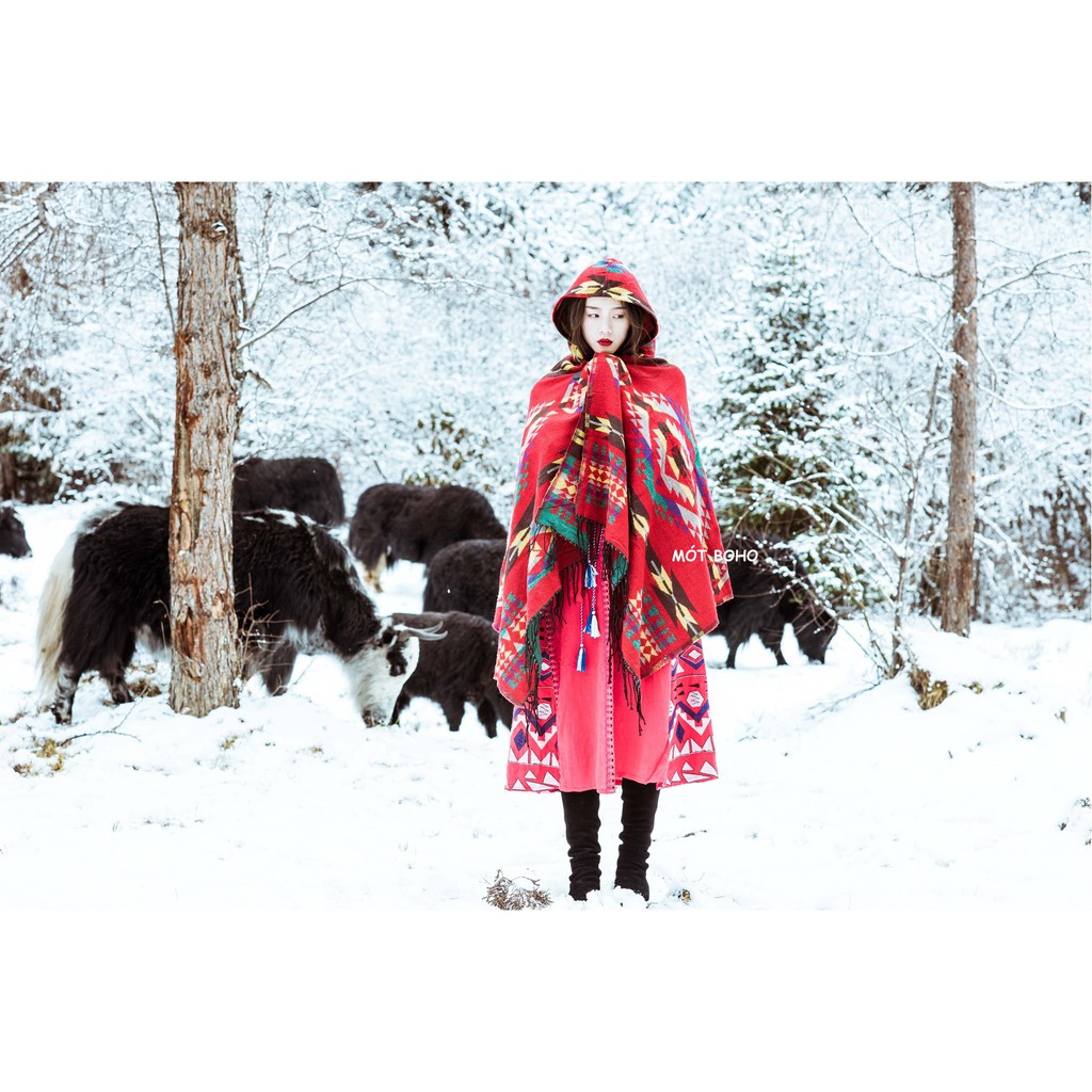 Khăn choàng kẻ có mũ, khuy cài đen | BigBuy360 - bigbuy360.vn