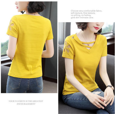 Áo Thun Tay Ngắn Cổ Chữ V Thời Trang Cho Phụ Nữ Trung Niên