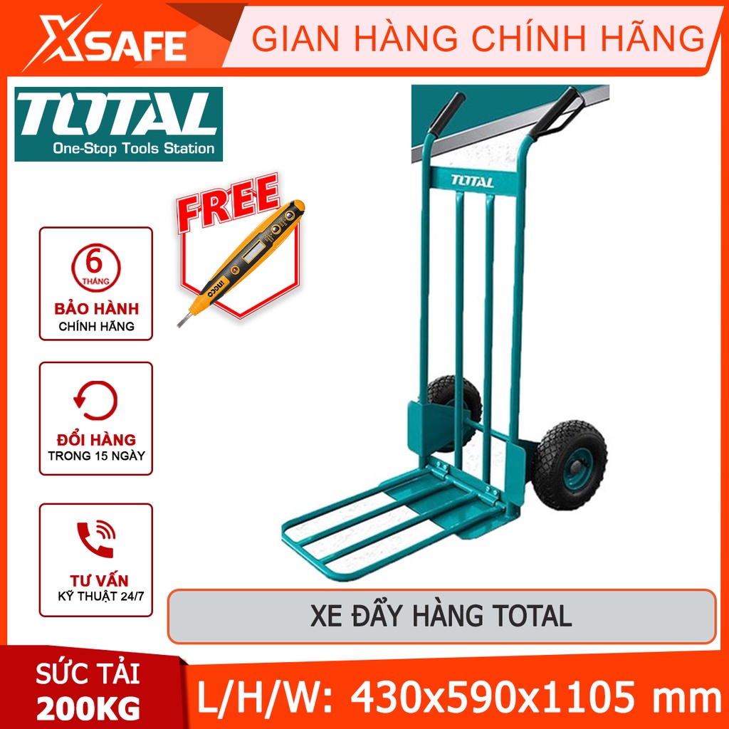 Xe đẩy hàng bằng tay TOTAL THTHT20771 Xe kéo hàng khả năng tải 200kg, bánh xe khí nén, tay cầm nhựa độ bám cao - [XSAFE]