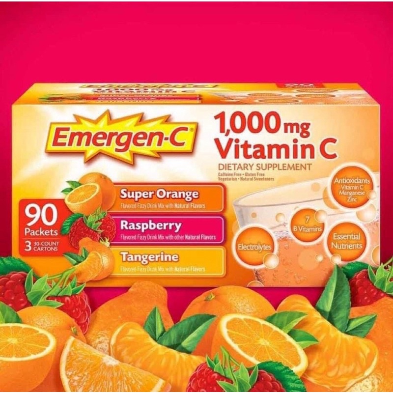 Emergen Vitamin C 1000mg dạng bột sủi 90 gói - Hàng Mỹ Chính Hãng