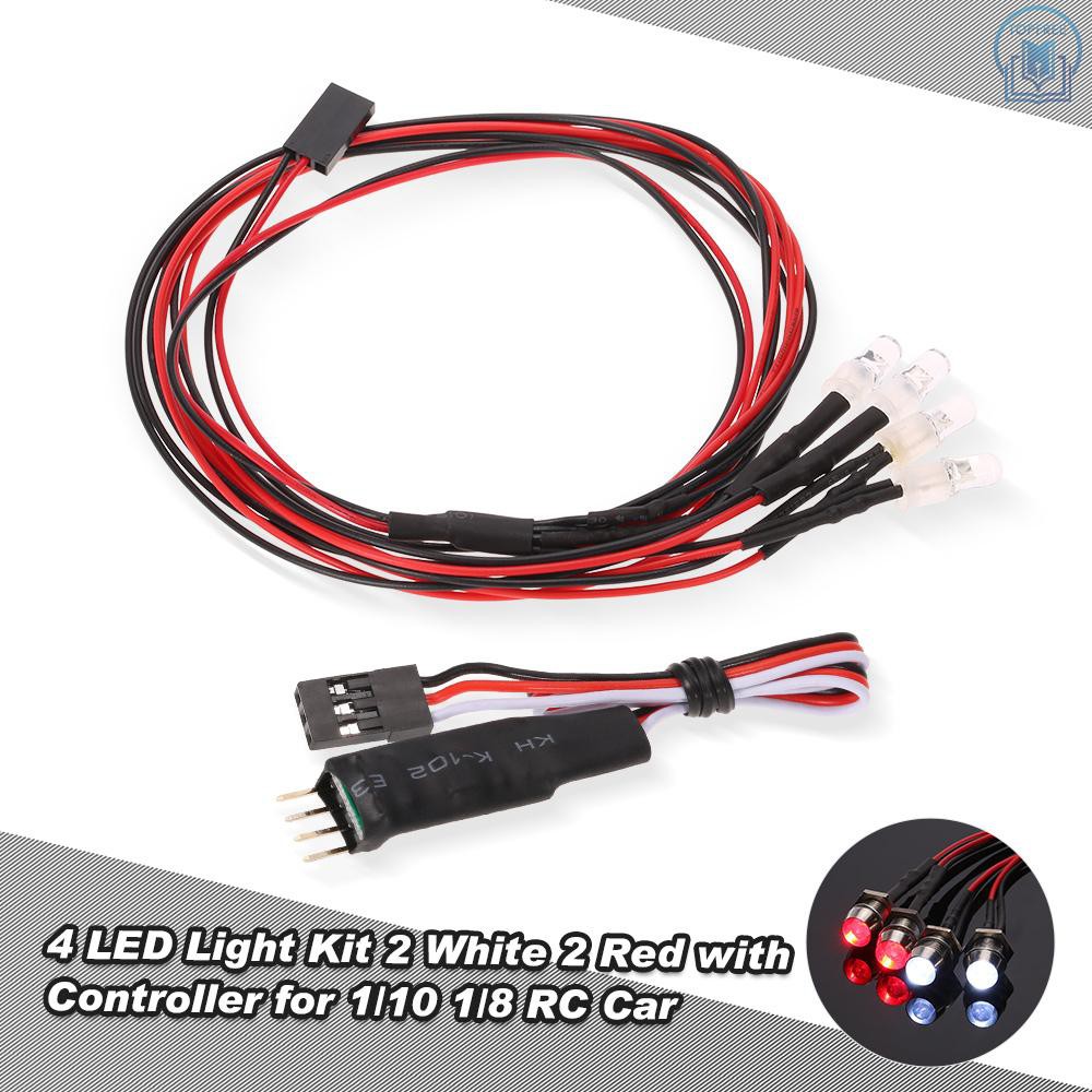 Set 2 Đèn Led 4 Bóng Kèm Công Tắc Điều Khiển Từ Xa Cho Xe Điều Khiền Từ Xa 1/10 1/8 Traxxas Hsp Redcat Rc4Wd Tamiya Axial D90