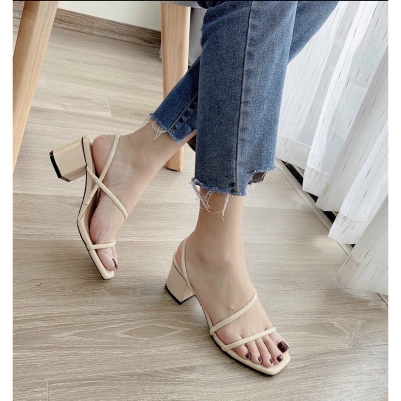 Giày Sandal cao gót 5 phân,Dép nữ gót vuông quai dây mảnh xinh xắn dễ phối đồ Mã S13