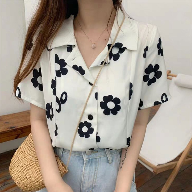 Áo Sơ Mi Tay Ngắn Họa Tiết Hoa Vintage Thời Trang Cho Nữ