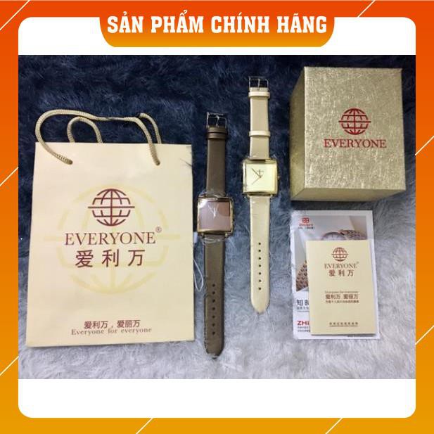 Đồng hồ nữ EVERYONE mặt vuông dây da cao cấp size 36mm