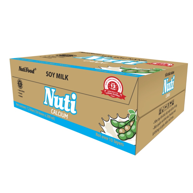 Thùng 36 Hộp Sữa đậu nành Nuti Canxi Hộp 200ml  - Thương Hiệu NUTIFOOD - AZAGOHN