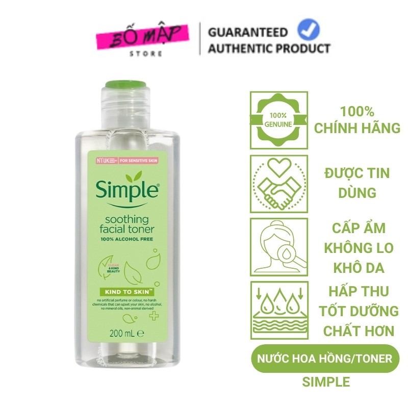 [SALE] [CAM KẾT 100% CHÍNH HÃNG] Nước hoa hồng không cồn Simple Soothing Facial Toner, Toner Simple UK 200ml