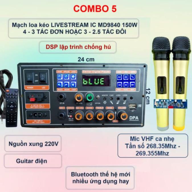 Mạch loa kéo LIVESTREAM DSP lập trình chống hú IC MD9840 150W có nguồn xung Kèm Mic