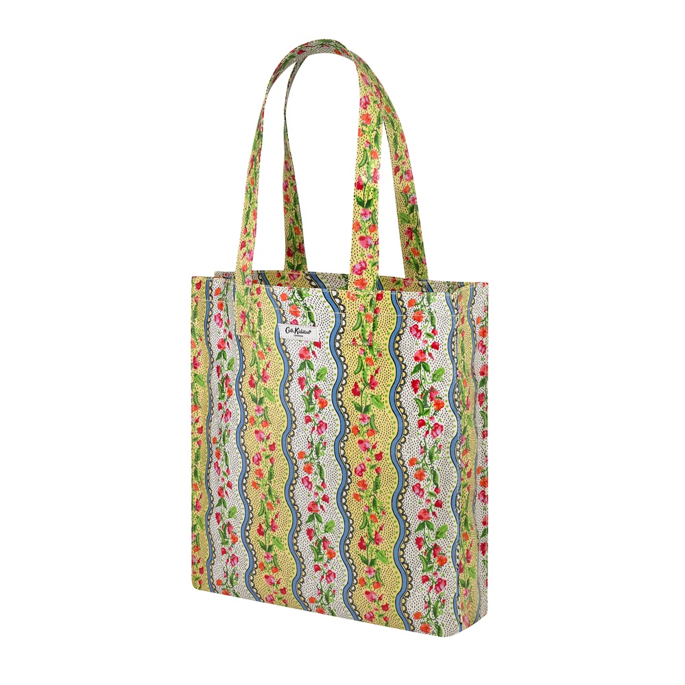 Cath Kidston - Túi đeo vai/Shiny Bookbag with Gusset - Sweet Pea Stripe Small - Yellow -1041767