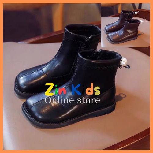 Giầy bốt bé gái cổ cao nhí nhỡ khóa kéo dây thít đế bệt thời trang mùa đông size 26-36 từ 3-13 tuổi