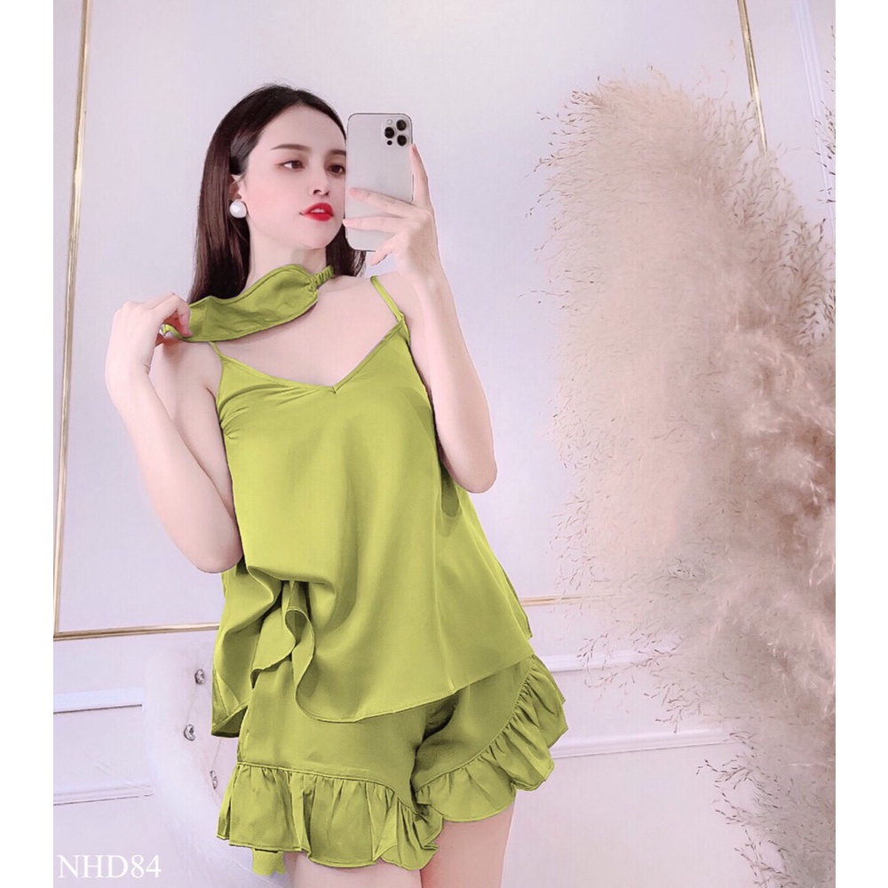 [FREESHIP 50K] [GIÁ SỐC] BỘ NGỦ 2 DÂY LỤA SATIN NHISTORE QUẦN LAI  BÈO  TẶNG  KÈM BỊT MẮT ĐÁNG YÊU FREESIZE DƯỚI 60KG