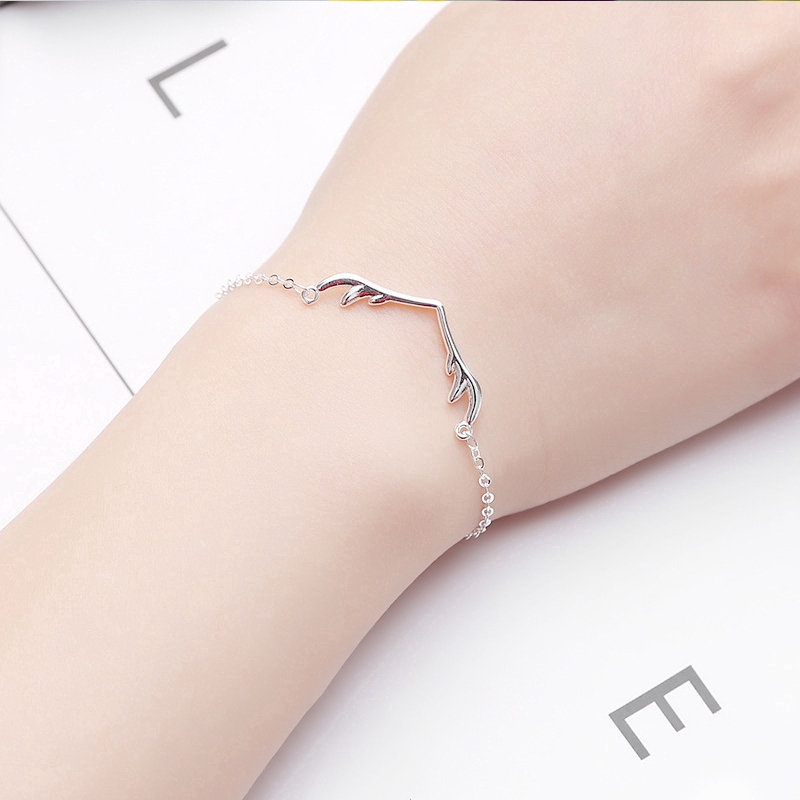 Vòng tay bằng bạc hình sừng hươu đơn giản cho nữ
