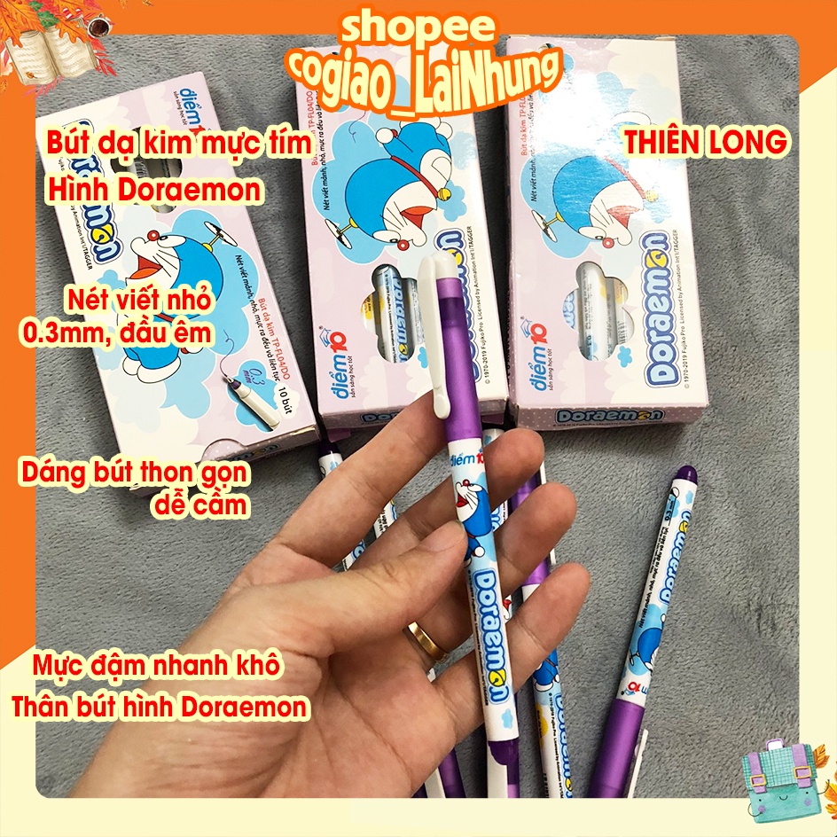 Bút dạ kim mực tím Thiên Long FL 04/DO hình Doraemon - dễ dàng tập viết