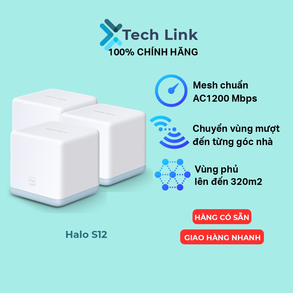 [Hỏa tốc] Hệ Thống Wi-Fi Mesh Mercusys Halo S12 Dành Cho Gia Đình AC1200