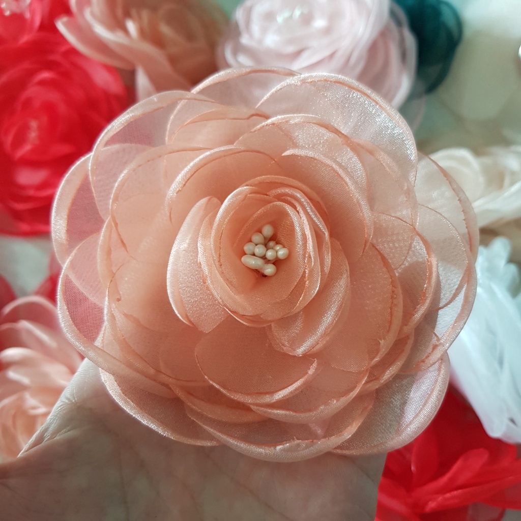 Bông cài váy áo cao cấp, hòa cài 10cm vải voan xịn đủ màu làm thủ công [HANN- Hoa cài áo, pk thời trang]
