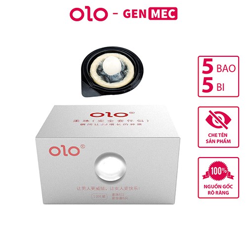 Bao Cao Su Siêu Mỏng OLO 001 Trắng Hạt Silicone - Kích Thích Điểm G - BCS OLO 001 Hạt Ngọc Trai Hộp 5 Bao&5 Bi - Genmec