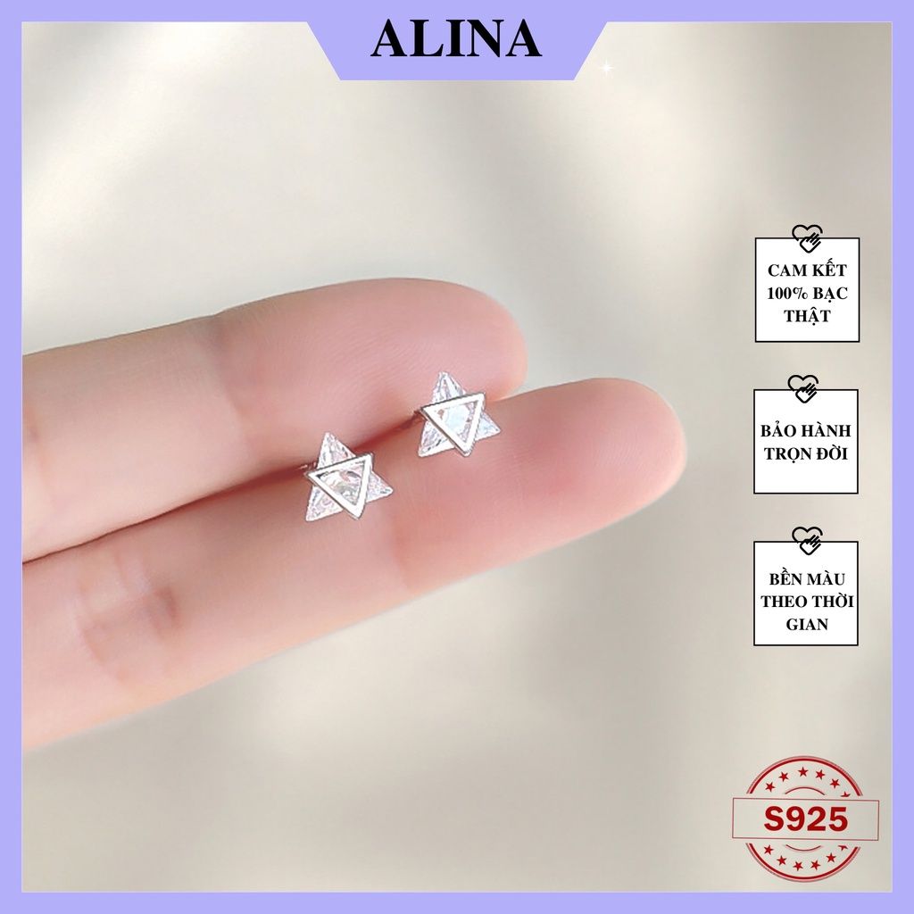 Bông Tai Bạc 925 Tam Giác Đá Đơn Giản Khuyên Nụ Đá Nam Nữ Đeo Phù Hợp Mang Nhiều Lỗ Alina 0629