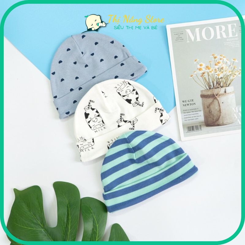 Mũ, Bao tay chân sơ sinh cotton co dãn cho bé từ 0 đến 3 tháng mềm mịn, thoáng không bí hơi Thị Nắng Store