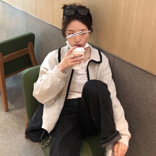 SUXI Áo Hoodie Tay Dài Dáng Rộng Màu Sắc Đơn Giản Cho Nữ