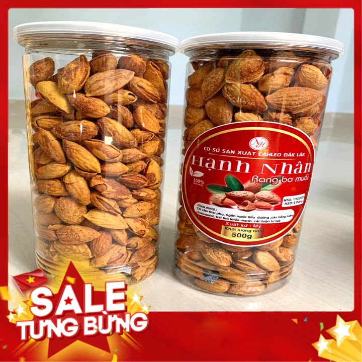 Hạnh nhân rang bơ muối  hộp 500g , món ăn vặt thơm ngon và bổ dưỡng
