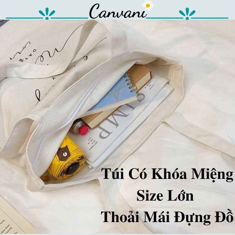 Túi Tote Vải Canvas Nữ Đẹp Có Khóa Miệng Túi Canvas Nhiều Mẫu HotTrends_Canvani001