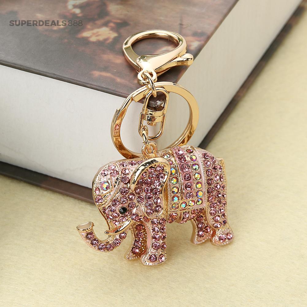 Móc khóa phối hình con voi đính đá thiết kế thời trang