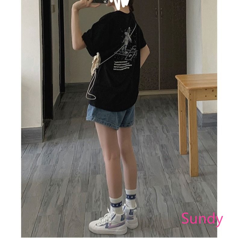 Quần đùi denim ống rộng thời trang phong cách Hàn Quốc cho nữ