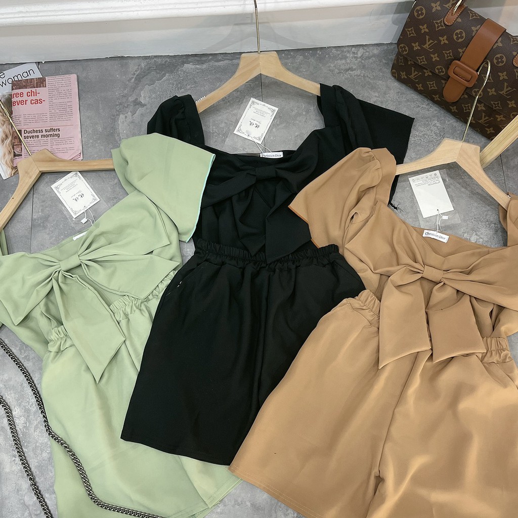 Set Nơ Ngực Cổ Vuông Mix Quần Sooc | BigBuy360 - bigbuy360.vn