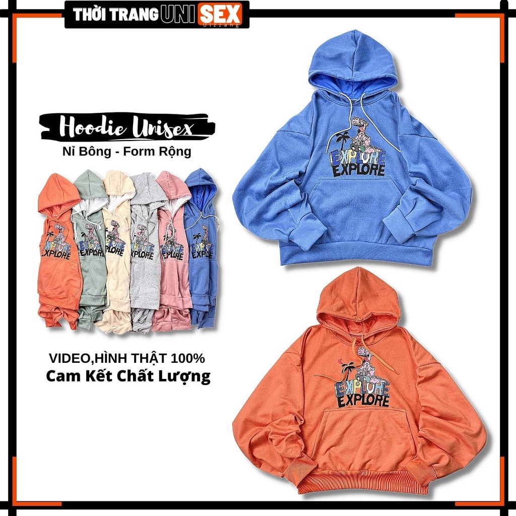 Áo hoodie nam nữ nỉ bông hàng quảng châu form rộng tay phồng khoác nỉ unisex KHỦNG LONG EXPLORE - AOKHOACUNISEX 3452