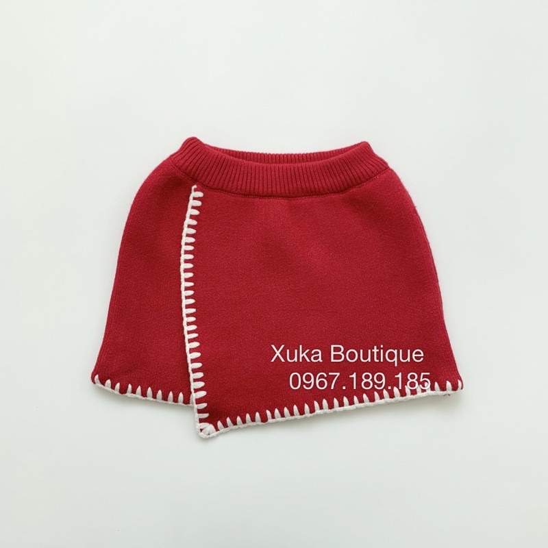 Quần Áo Trẻ Em - Set Len Đỏ Viền Trắng Mặc Noel / Tết Cao Cấp Virgil Kids Bé Gái