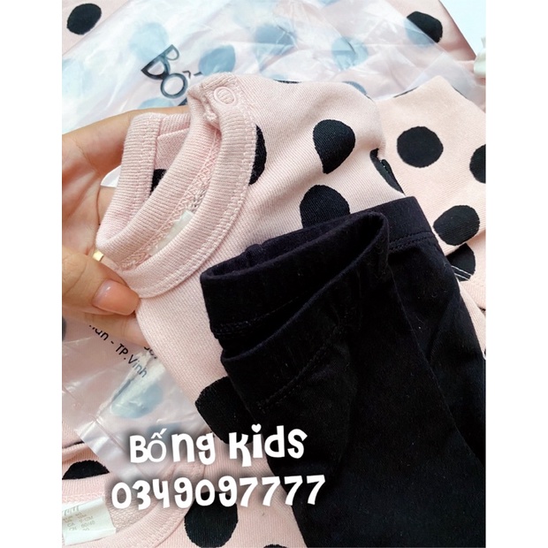 Bộ Nỉ Legging Bé Gái Chấm Bi Hồng/Đen HaM