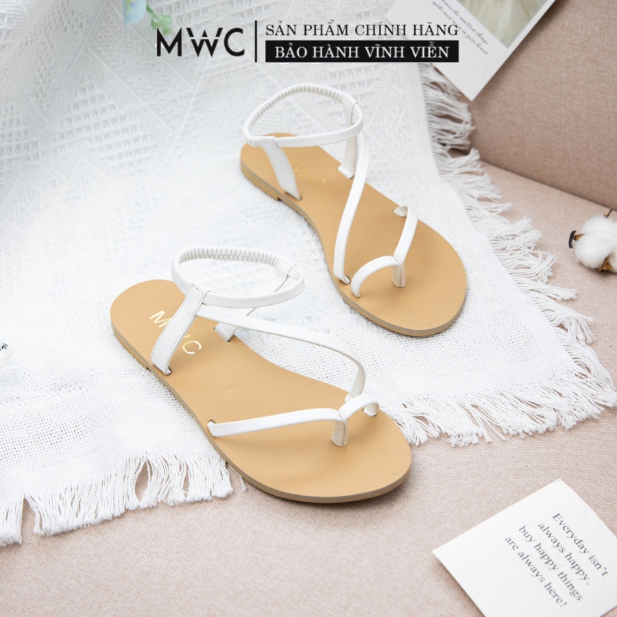 Giày Sandal Xỏ Ngón MWC Đế Bệt Chất Liệu Da Nữ Tính Xinh Xắn Sang Trọng 2 Màu Đen Kem 2895