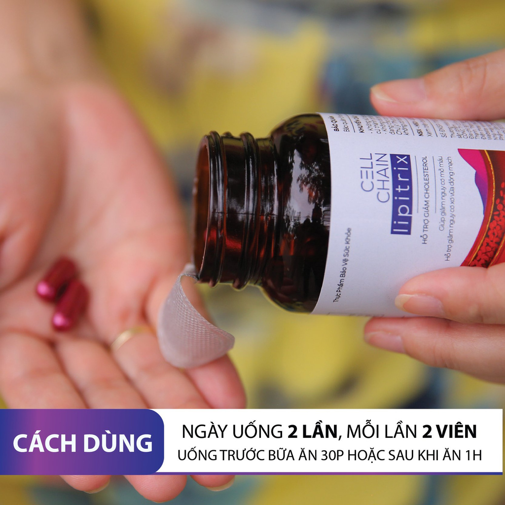 Viên Uống Thảo Dược Hỗ Trợ Giảm Cholesterol Trong Máu: Hoa Hòe, Muồng Trâu, Nghệ CELLCHAIN LIPITRIX 90 Viên (Hũ)
