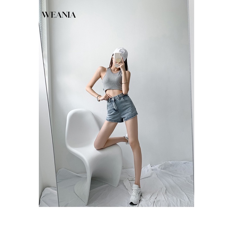 Quần Short Denim Lưng Cao Ống Rộng Thời Trang Đường Phố Cá Tính Cho Nữ
