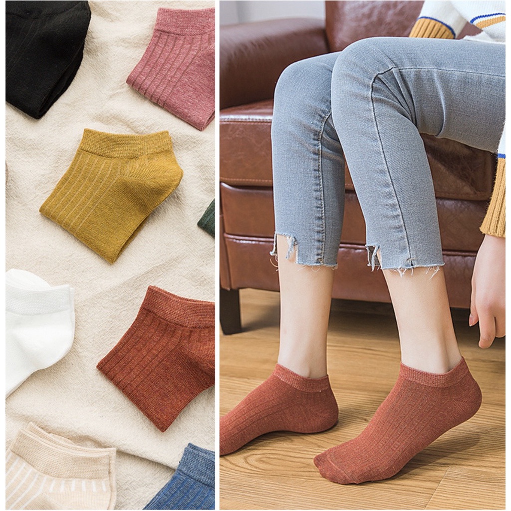 Set 10 đôi tất cổ ngắn Bivota tất trơn len gân nhiều màu hàn quốc siêu đẹp T124