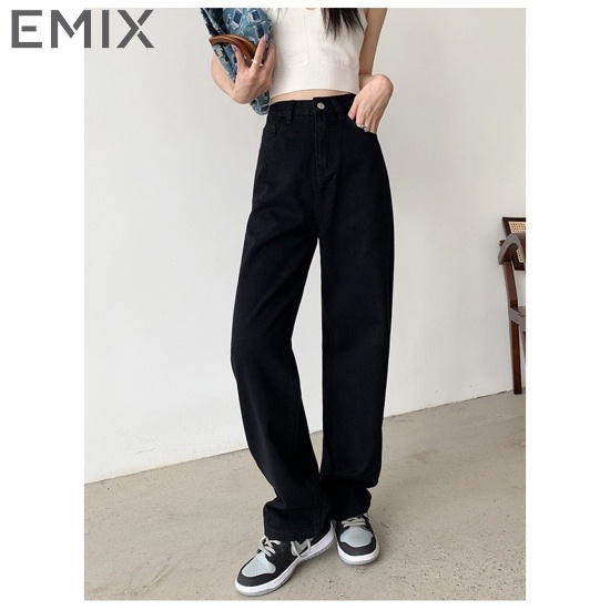 Quần jean đi học EMIX (3 màu), ulzzang, dáng dài, cạp cao, ống suông rộng, có đai, túi, chất jean mềm nhẹ 240 | BigBuy360 - bigbuy360.vn