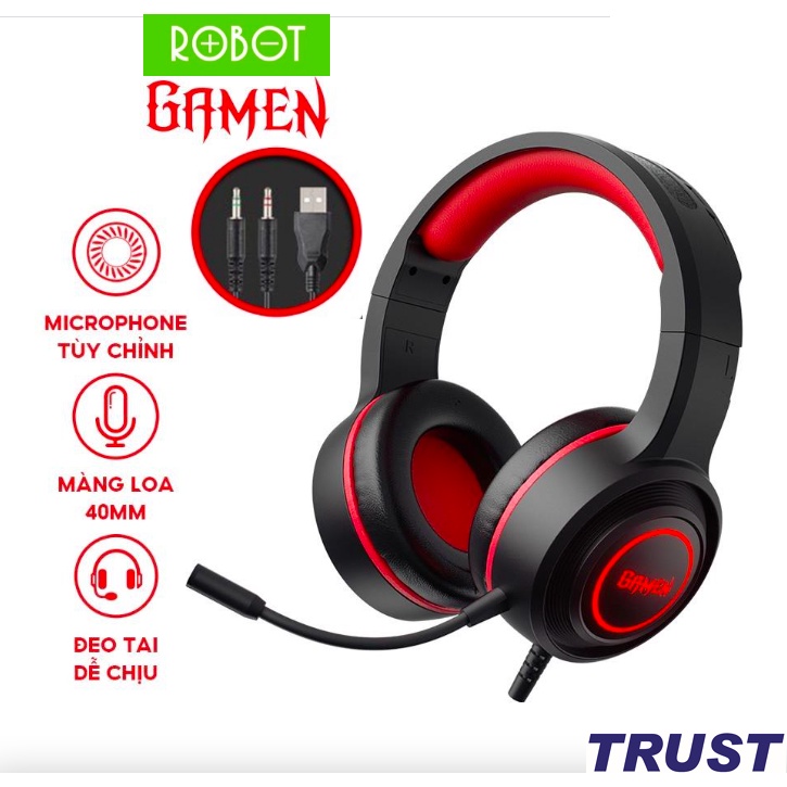 Tai nghe Có Dây ROBOT Gamen GH100 tai nghe kiểu dáng gaming microphone tùy chỉnh đeo tai dễ chịu, Tai Nghe 3D Có Mic