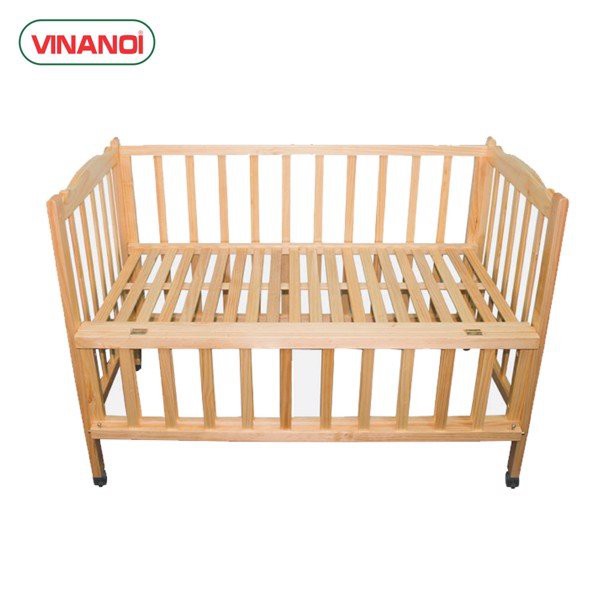 GIƯỜNG CŨI GỖ THÔNG CAO CẤP CHO BÉ MÀU TỰ NHIÊN VINANOI - VNC107 MÀU TỰ NHIÊN - CÓ BÁNH XE DI CHUYỂN TIỆN LỢI