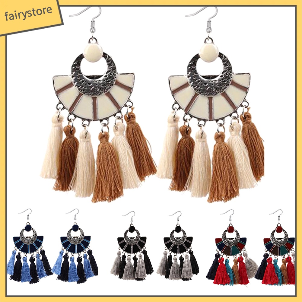 Khuyên tai tua rua hình quạt phối nhiều màu sắc thời trang thanh lịch