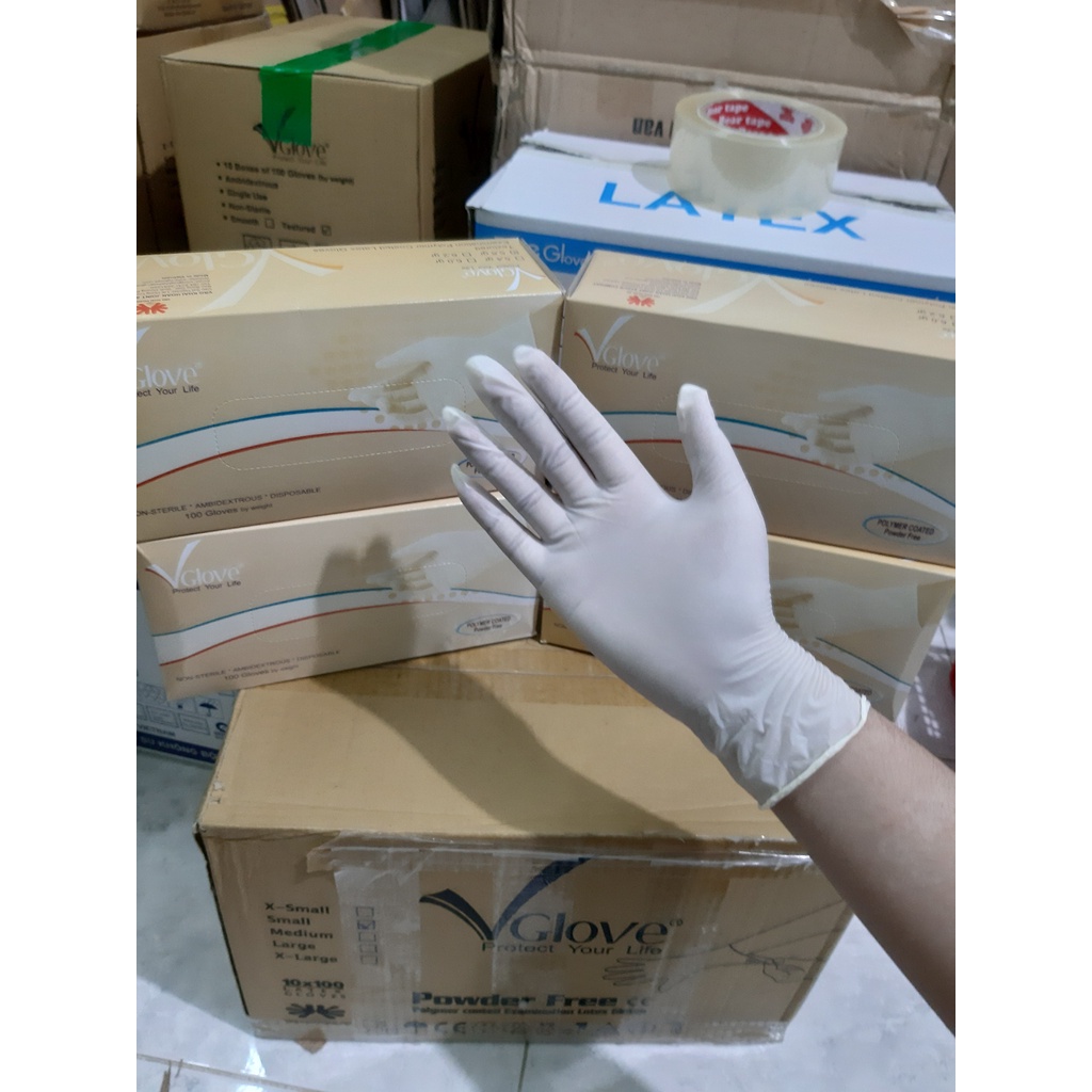 1 thùng 10 hộp Găng tay y tế không bột Vglove Khải Hoàn phủ Polymer 5.4g 24cm - 100 cái/hộp - hộp/50 đôi , XS,S,M,L