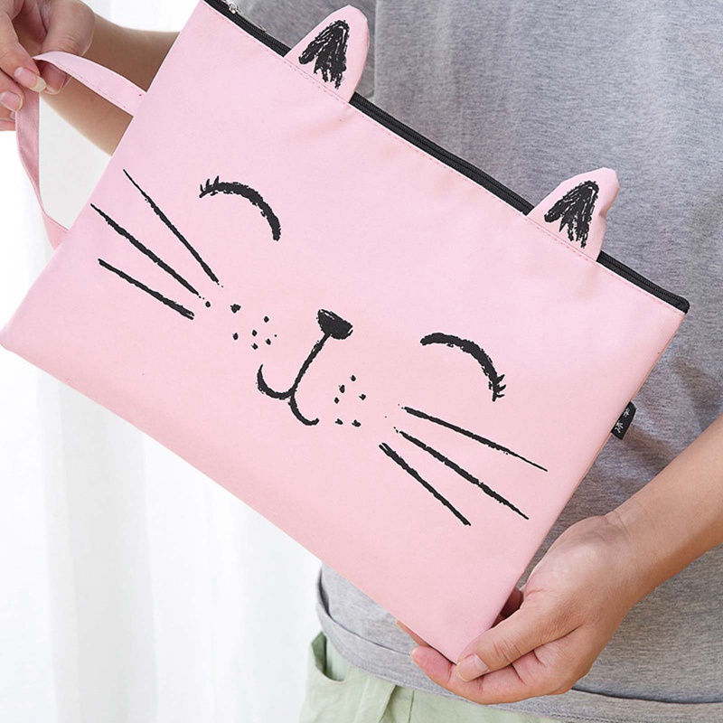 1 túi đựng tài liệu khổ A4 bằng vải oxford có khóa kéo họa tiết hoạt hình dễ thương