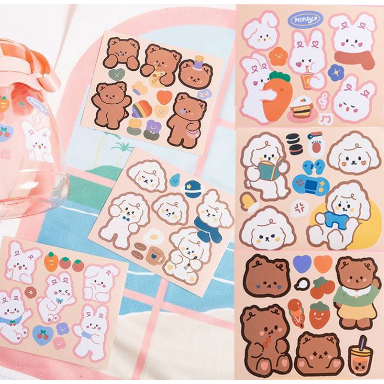 Tấm Sticker dán Hoạt hình dễ thương trang trí bình nước sổ vở đồ dùng