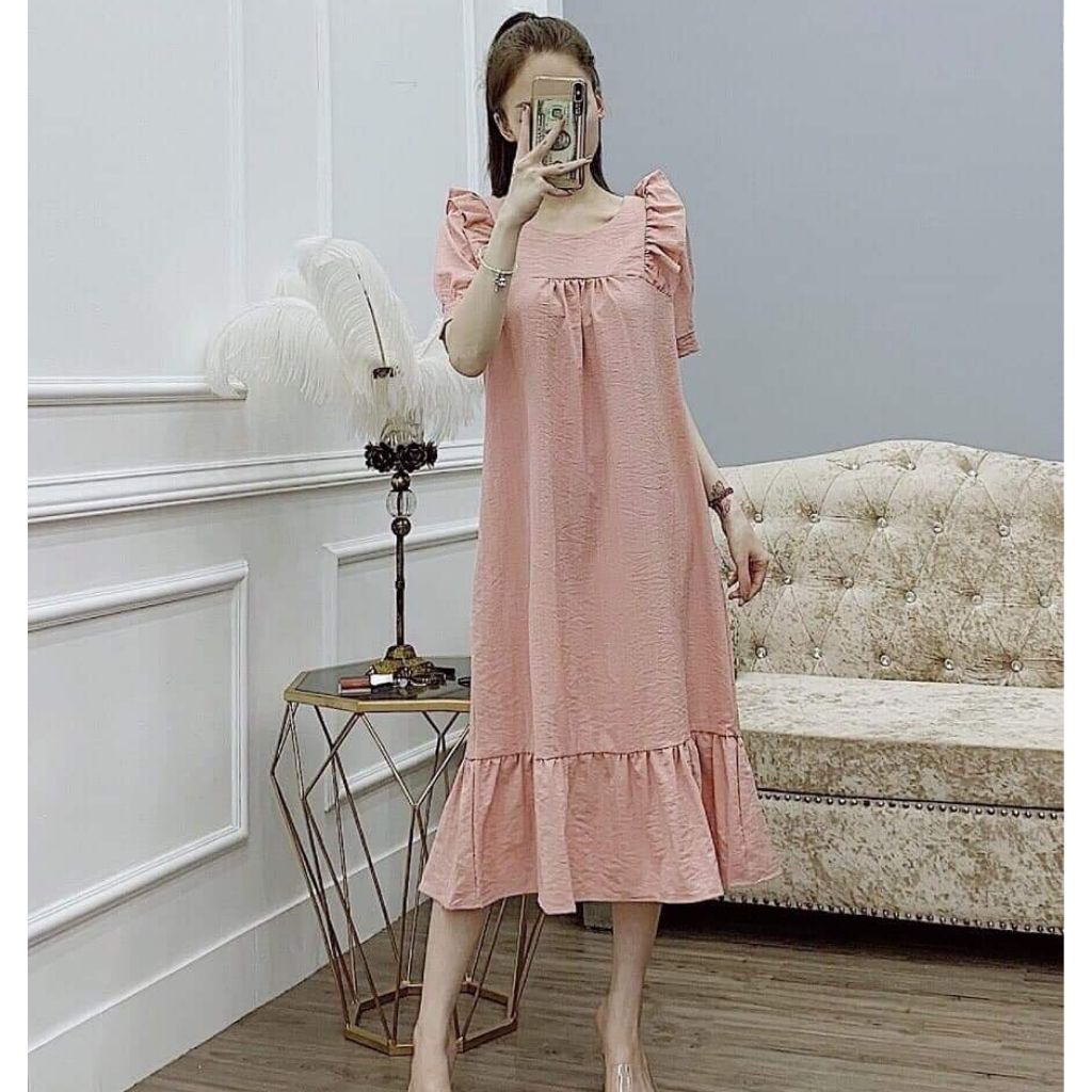 Váy bầu ngắn tay thời trang thiết kế vải đũi mềm mát Mom and Baby M085