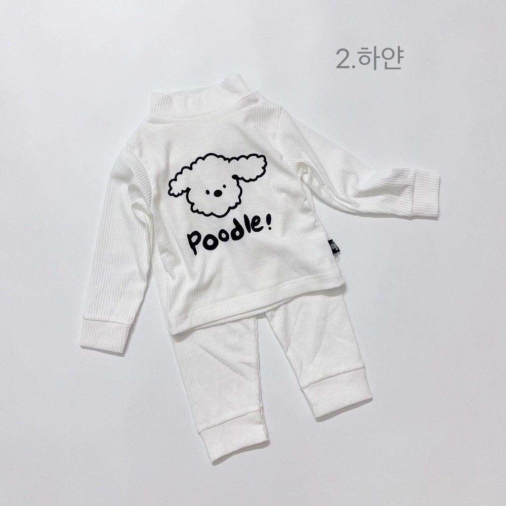 Bộ đồ dài tay KWOO chất gân tăm phiên bản Poodle thu đông cho bé trai bé gái túi zip xịn xò