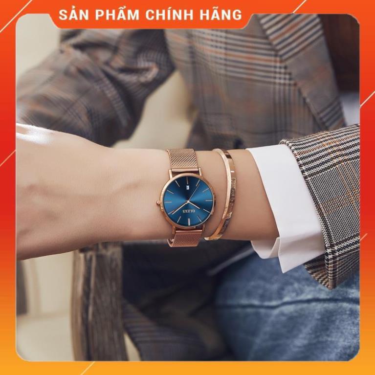 Đồng hồ đeo tay OLEVS 5869 dây đeo thép lưới siêu mỏng có lịch chống thấm nước màu vàng hồng thời trang nữ