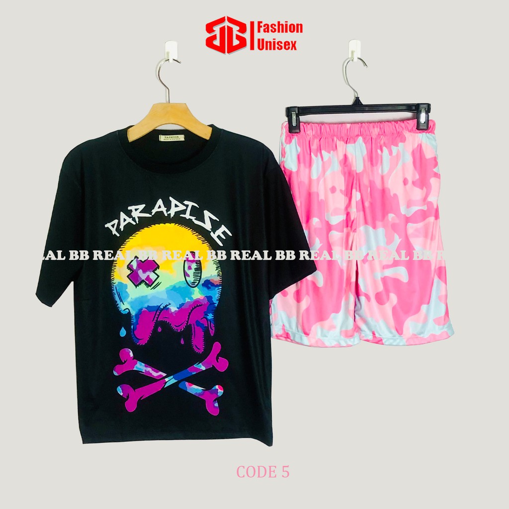 ĐỒ BỘ ĐÙI NỮ MẶC NHÀ - Quần Loang Dễ Thương, Chất Vải Thun Mát From Rộng Unisex, Từ 45-65Kg - BB REAL