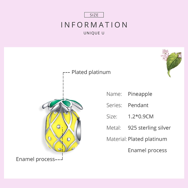 Mặt Trang Trí Bamoer Bằng Bạc 925 Tráng Men Hình Quả Dứa Dùng Làm Vòng Tay Thủ Công Cho Nữ