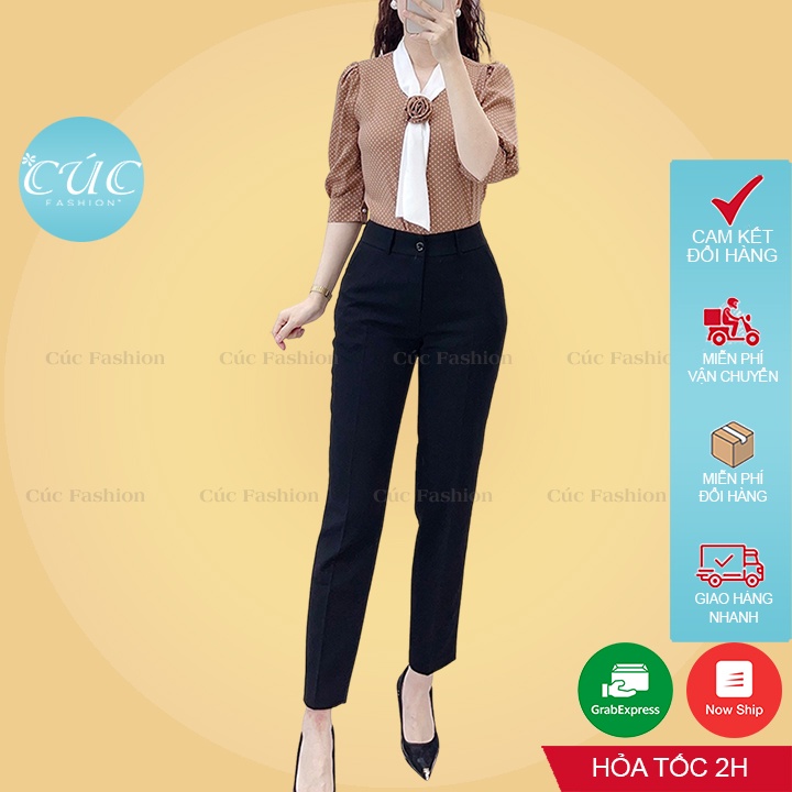 quần tây nữ Cúc Fashion quần baggy lưng cạp cao vải from đẹp thời trang âu công sở dày dặn dài màu đen đi học chuẩn Q40